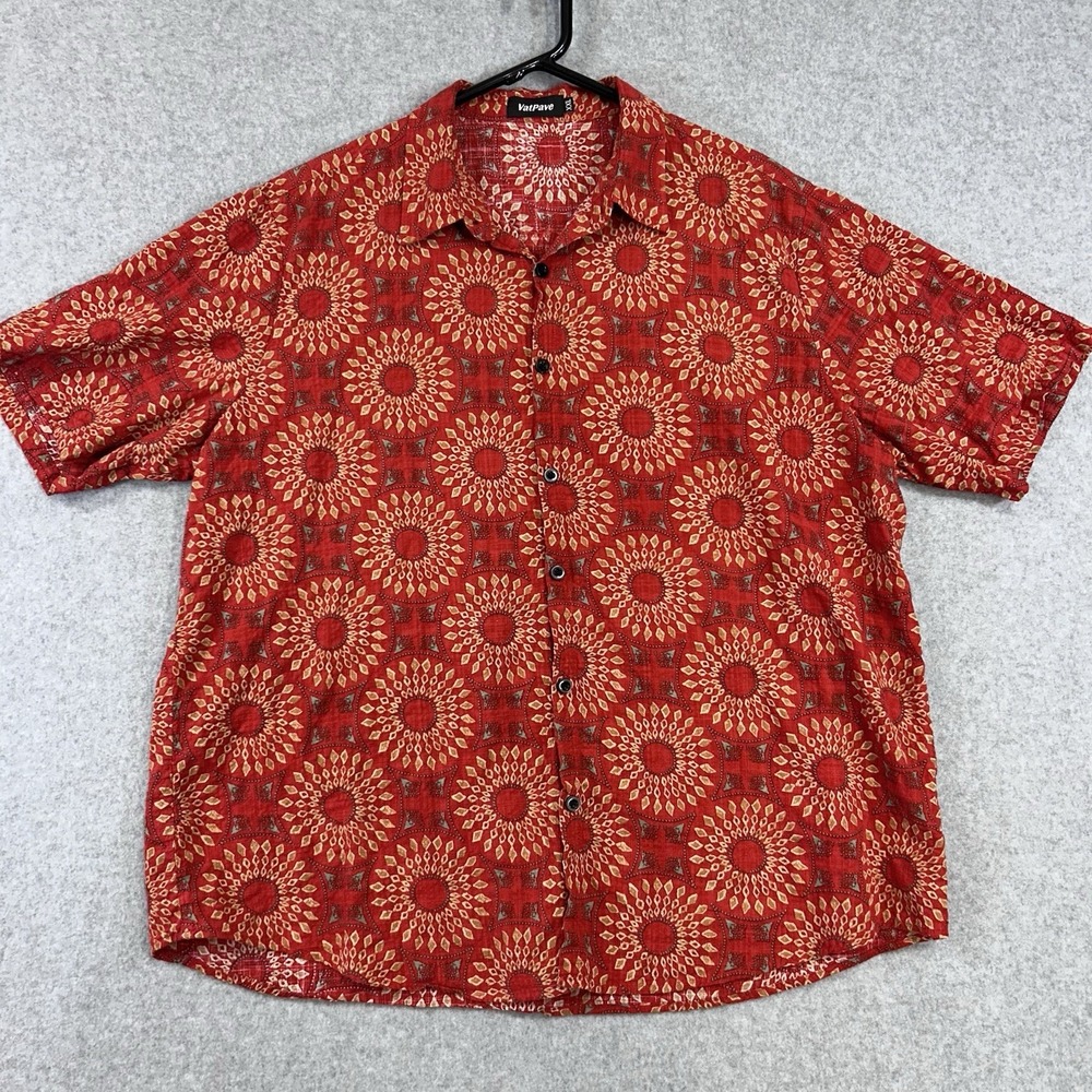 Vatpave Hawaiian Button Up Shirt Men's XXL Red  Short‎ Sleeve